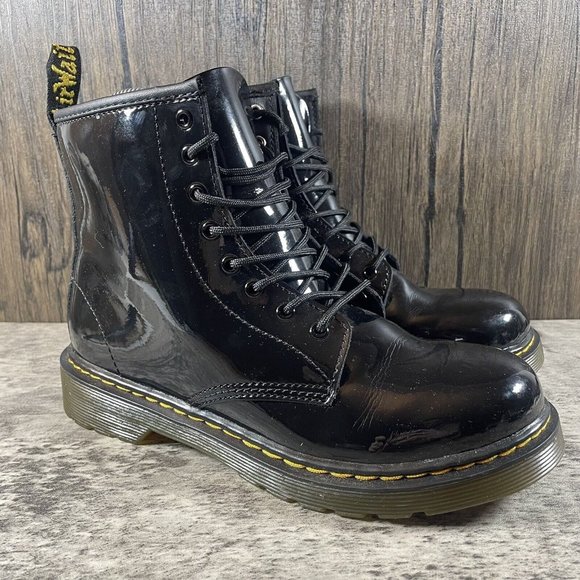 Dr. Martens Shoes - Dr. Martens 1460 J Glossy Black Leather 8 Eyelet Boots Ladies Women’s Size 5